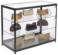 48" Retail Display Case W/Side LED Lights, Sliding Door, Ships Assembled - Black