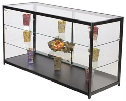 72" Retail Display Case W/LED Side Lights, Sliding Door, Ships Assembled - Black