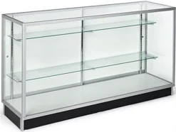 70" Retail Display Case W/Recessed Kickplate, Slider Door, Adjustable Shelves, Silver