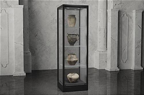 31.5" Glass Display Case W/ Top Lights, Adjustable Shelves, Locking - Black - Image 11