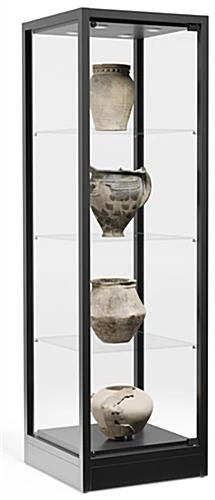 31.5" Glass Display Case W/ Top Lights, Adjustable Shelves, Locking - Black