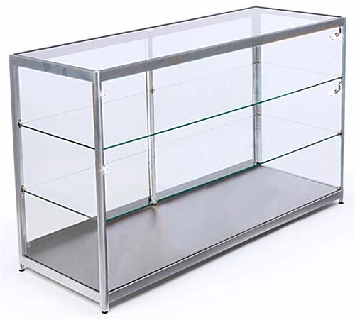 72” Retail Display Counter W/ 4 LED Lights, Sliding Doors, Ships Assembled - Silver - Image 2