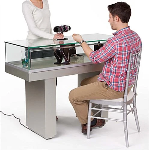 Semi-Gloss Silver Jewelry Display Case With Hydraulic Lift Opening - Image 2