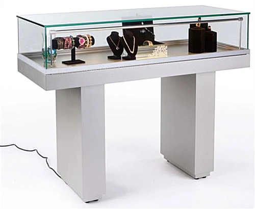 Semi-Gloss Silver Jewelry Display Case With Hydraulic Lift Opening