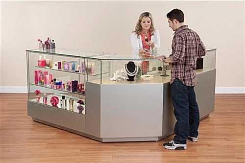 Semi-Gloss Silver Jewelry Display Case With Hydraulic Lift Opening - Image 5
