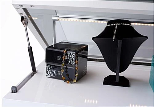 Gloss White Jewelry Display Case With Hydraulic Lift Opening - Image 3