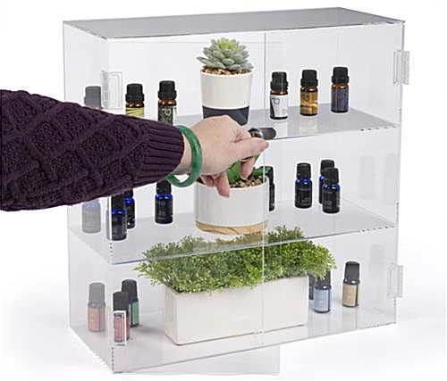 Acrylic Countertop Display Case W/ 2 Shelves & Hinged, Locking Door - Image 5