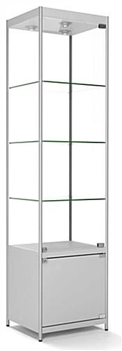 20” Glass Display Case W/ LED Lights & Cabinet, Fixed Shelves, Hinged Door - Silver - Image 2