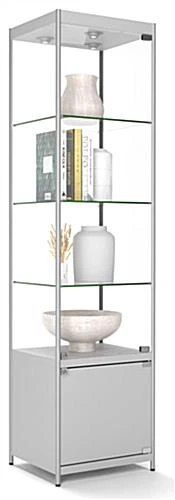 20” Glass Display Case W/ LED Lights & Cabinet, Fixed Shelves, Hinged Door - Silver - Image 6