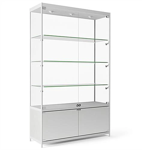 48” Display Case W/ 7 LED Top & Side Lights, 3 Fixed Shelves, Hinged Doors - Silver - Image 2