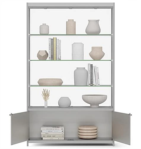 48” Display Case W/ 7 LED Top & Side Lights, 3 Fixed Shelves, Hinged Doors - Silver - Image 6