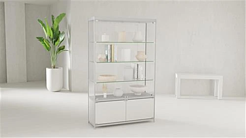 48” Display Case W/ 7 LED Top & Side Lights, 3 Fixed Shelves, Hinged Doors - Silver - Image 7