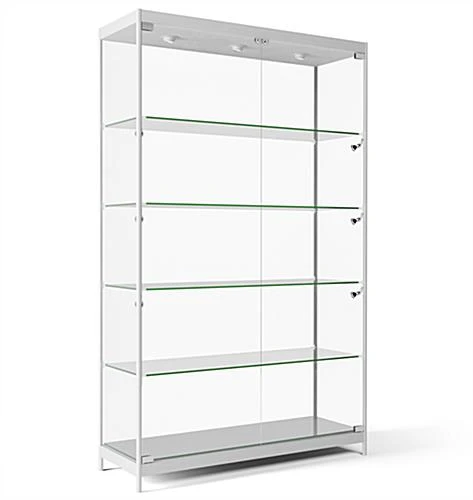 48” Display Case W/ 9 LED Top & Side Lights, 4 Fixed Shelves, Hinged Doors - Silver - Image 2