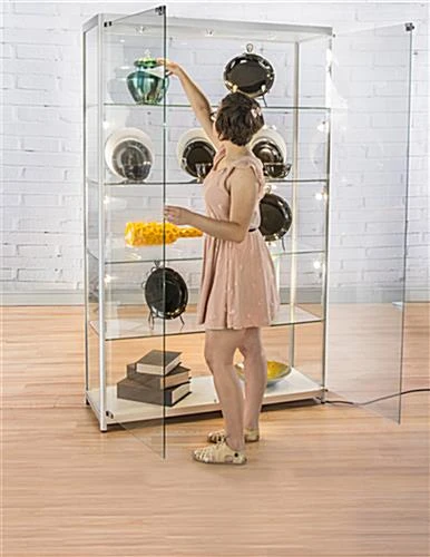 48” Display Case W/ 9 LED Top & Side Lights, 4 Fixed Shelves, Hinged Doors - Silver - Image 6