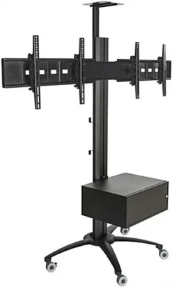 Dual TV Stand W/ Storage, (2) 30 - 60" Screens, Power Outlets, Camera Mount – Black
