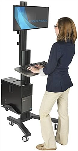 Rolling TV Stand, Fits 10 - 24" Screens, Power Outlets, Keyboard & CPU Holder – Black - Image 4