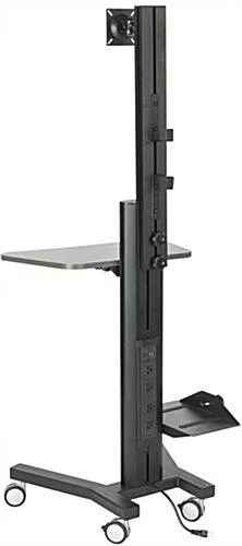 Rolling TV Stand, Fits 10 - 24" Screens, Power Outlets, Keyboard & CPU Holder – Black - Image 3