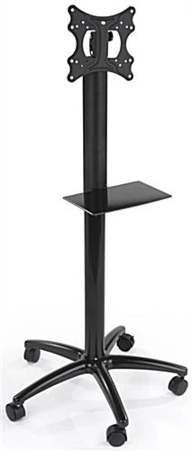 TV Stand With Shelf, Fits Monitors 32”-42”, Locking Wheels, Height Adjustable - Black