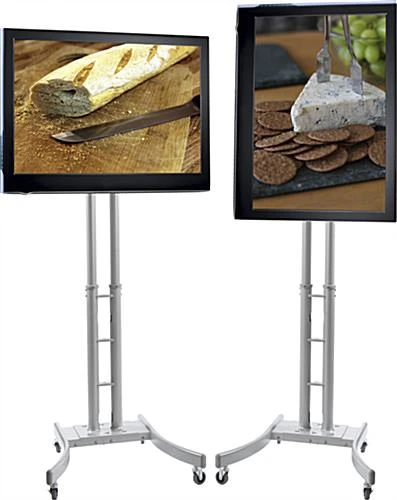 TV Stand W/ Wheels, Fits Monitors 32”-65”, Collapsible W/ Travel Case – Silver - Image 2