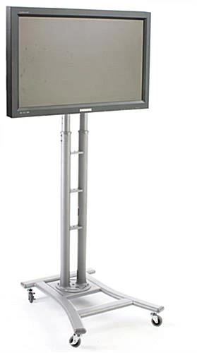 TV Stand With Wheels, Fits Monitors 37” To 65”, Height-Adjustable – Silver - Image 2