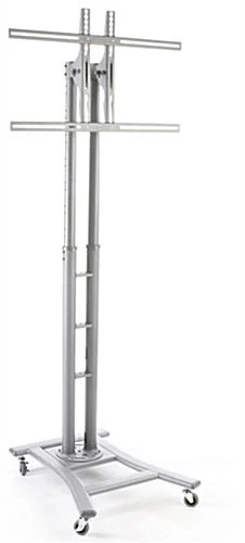 TV Stand With Wheels, Fits Monitors 37” To 65”, Height-Adjustable – Silver - Image 3