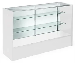 5' Retail Counter W/ White Finish, Adjustable Tempered Glass Shelves & Sliding Doors