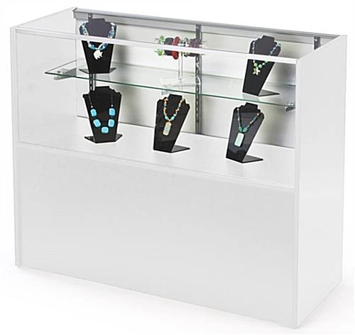 4’ Display Counter W/ White Finish, Adjustable Tempered Glass Shelf & Sliding Doors - Image 2