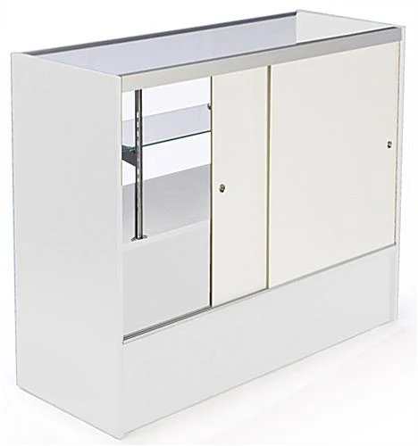 4’ Display Counter W/ White Finish, Adjustable Tempered Glass Shelf & Sliding Doors - Image 6