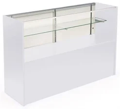 5' Display Cabinet W/ White Finish, Adjustable Tempered Glass Shelf & Sliding Doors
