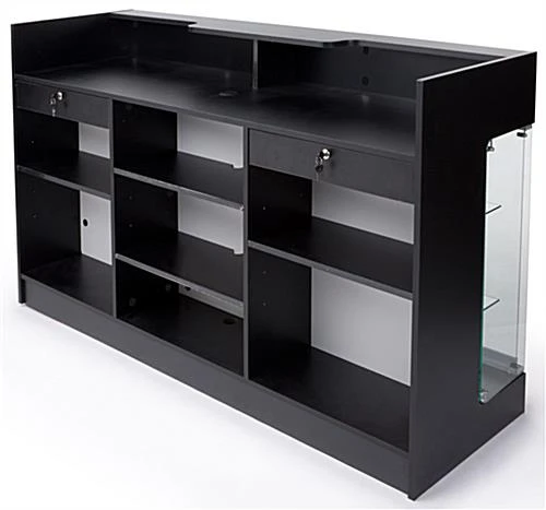 6ft Cash Wrap W/Display Case Front, Tempered Glass, Locking Drawers & Shelves - Black - Image 6
