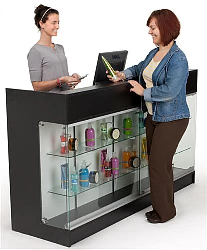 6ft Cash Wrap W/Display Case Front, Tempered Glass, Locking Drawers & Shelves - Black - Image 7