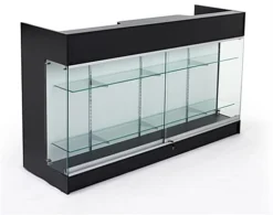 6ft Cash Wrap W/Display Case Front, Tempered Glass, Locking Drawers & Shelves - Black