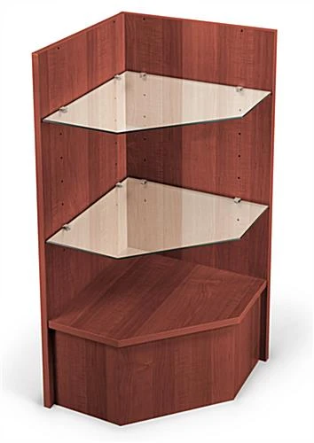 Corner Retail Counter W/ Cherry Finish & Adjustable Tempered Glass Shelves - Image 2