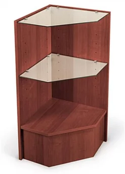 Corner Retail Counter W/ Cherry Finish & Adjustable Tempered Glass Shelves