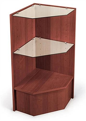 Corner Retail Counter W/ Cherry Finish & Adjustable Tempered Glass Shelves