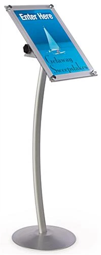 11 X 17 Menu Stand For Floor, Tilting Bracket, Curved Post - Silver