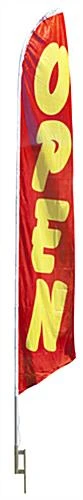 14' Feather Flag & Ground Spike With Pre-printed OPEN Message - Red & Yellow
