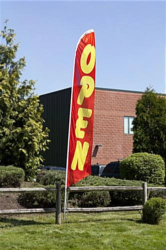 14' Feather Flag & Ground Spike With Pre-printed OPEN Message - Red & Yellow - Image 2