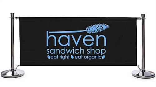 Café Barrier System W/ 9 Custom Banners (1 Color Printing) & 10 Stanchions - Black