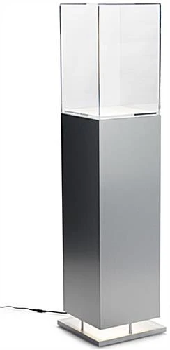 13" Pedestal Display Case, Bottom Lit, Interior LED Lights - Silver