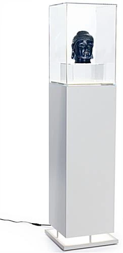 13" Pedestal Display Case, Bottom Lit, Interior LED Lights - White - Image 2