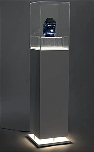 13" Pedestal Display Case, Bottom Lit, Interior LED Lights - White - Image 4