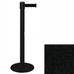 38" Black Stanchion Post With 7.5' Retractable Belt - Black