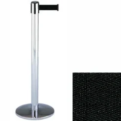 38" Chrome Stanchion Post With 13' Retractable Belt - Black