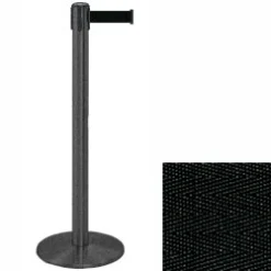 38" Wrinkle Black Stanchion Post With 7.5' Retractable Belt - Black