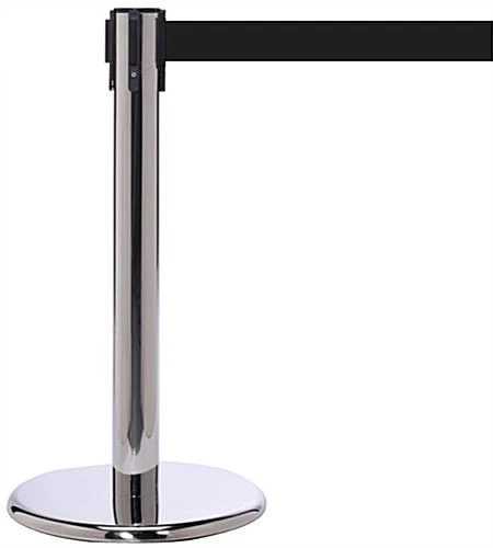 Mini Stanchion W/ 11’ Black Retractable Belt, Weighted Base - Silver