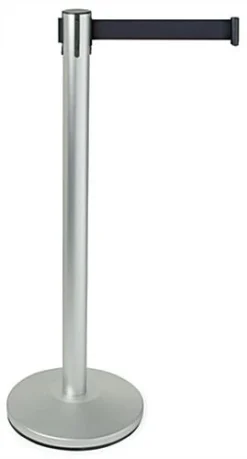 QueuePole.Economy 41.5" Stanchion Post With 6.5' Black Retractable Belt - Silver