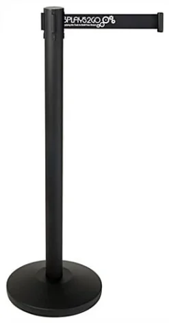 QueuePole.Economy 41.5" Black Stanchion Post W/ Retractable Belt - 1 Color Printing