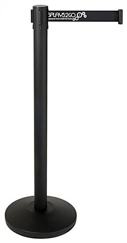 QueuePole.Economy 41.5" Black Stanchion Post W/ Retractable Belt - 1 Color Printing