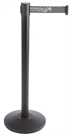 QueuePole.Economy 41.5" Black Stanchion Post, Gray Belt - 1 Color Printing